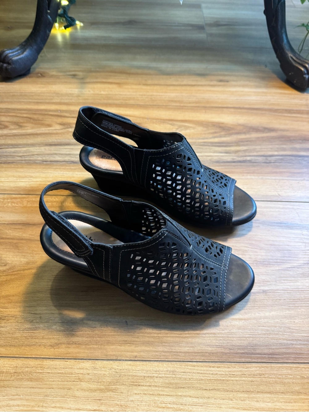 Earth Black Laser-Cut Slingback Sandals with Open Toe